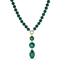 Load image into Gallery viewer, Malachite Silk-Knotted Necklace with Triple Drop Pendant