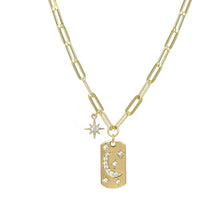 Load image into Gallery viewer, Paperclip Chain Necklace with Star and Moon Dog Tag