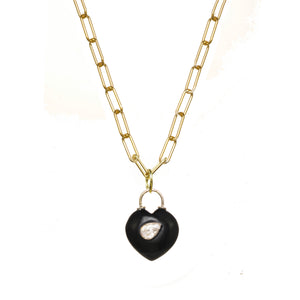 Onyx Padlock Heart Necklace