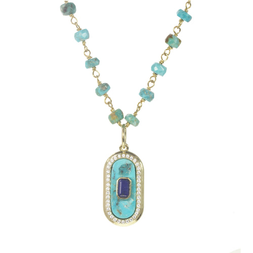 Turquoise and Blue Lapis Mini Dog Tag Necklace