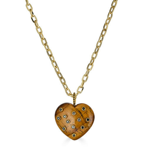 Tigers Eye Heart Pendant on Paperclip Chain