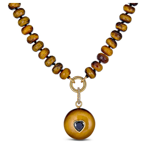 Tiger’s Eye Necklace with Heart Pendant and Push-Lock Clasp