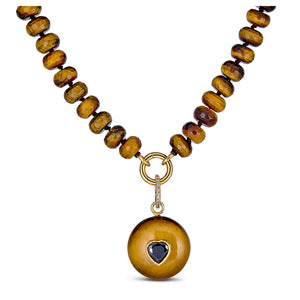 Tiger’s Eye Necklace with Heart Pendant and Push-Lock Clasp