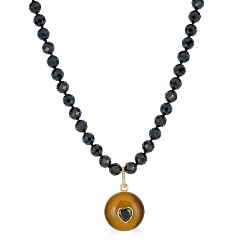 Silk Knotted Black Spinel Necklace with Tiger’s Eye Pendant