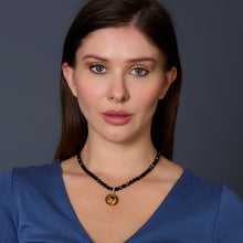 Load image into Gallery viewer, Silk Knotted Black Spinel Necklace with Tiger’s Eye Pendant