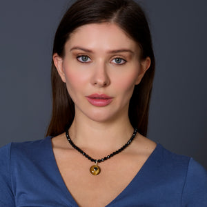 Silk Knotted Black Spinel Necklace with Tiger’s Eye Pendant