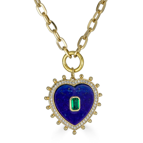 Blue Lapis and Emerald Zirconia Heart Necklace