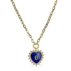 Blue Lapis and Emerald Zirconia Heart Necklace