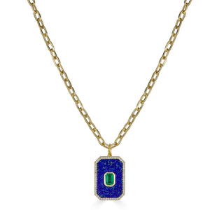 Lapis Rectangular Pendant Necklace with Emerald Zirconia