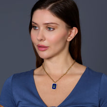 Load image into Gallery viewer, Lapis Rectangular Pendant Necklace with Emerald Zirconia