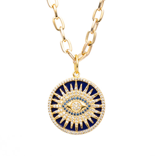 Evil Eye Pendant Necklace – Blue Lapis & Moissanite Pavé