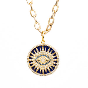 Evil Eye Pendant Necklace – Blue Lapis & Moissanite Pavé