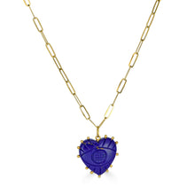 Load image into Gallery viewer, Blue Lapis Heart Pendant Necklace with Evil Eye Motif