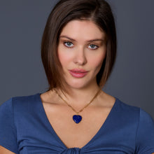 Load image into Gallery viewer, Blue Lapis Heart Pendant Necklace with Evil Eye Motif