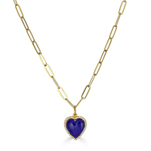 Blue Lapis Petite Heart Pendant Necklace with Zirconia Pavé
