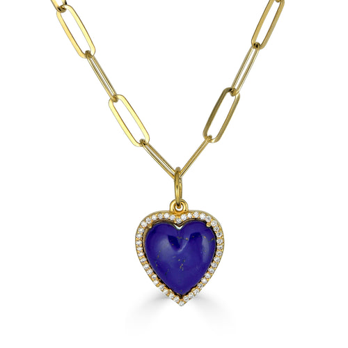 Blue Lapis Petite Heart Pendant Necklace with Zirconia Pavé