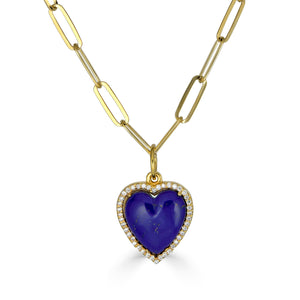 Blue Lapis Petite Heart Pendant Necklace with Zirconia Pavé