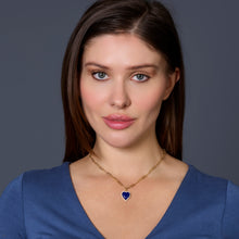 Load image into Gallery viewer, Blue Lapis Petite Heart Pendant Necklace with Zirconia Pavé