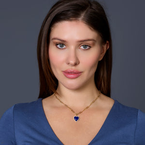 Blue Lapis Petite Heart Pendant Necklace with Zirconia Pavé