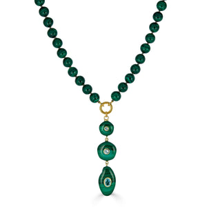 Malachite Silk-Knotted Necklace with Triple Drop Pendant
