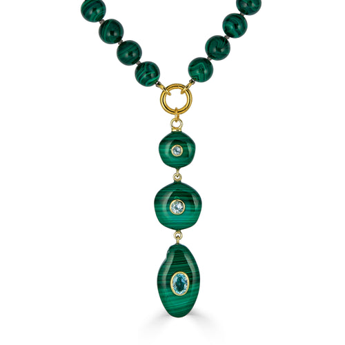 Malachite Silk-Knotted Necklace with Triple Drop Pendant