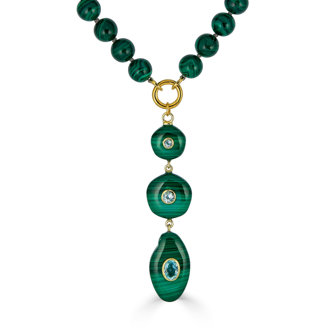 Malachite Silk-Knotted Necklace with Triple Drop Pendant