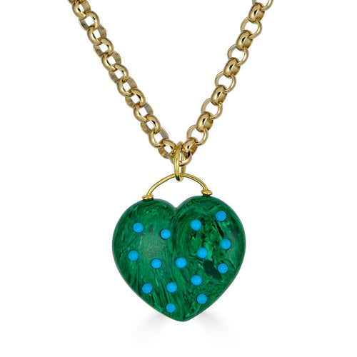 Malachite Heart Pendant Necklace with Turquoise Accents
