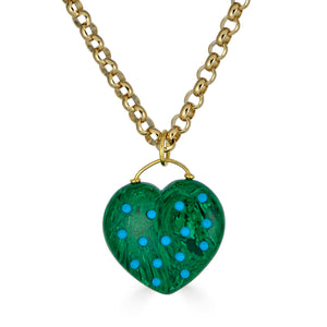 Malachite Heart Pendant Necklace with Turquoise Accents