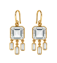 Load image into Gallery viewer, Gold Clear Quartz Asscher Cut Fringe Earrings