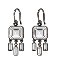 Load image into Gallery viewer, Gun Metal Clear Quartz Asscher Cut Fringe Earrings