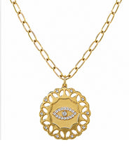 Load image into Gallery viewer, Gold Pavé Evil Eye Medallion Necklace