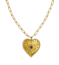 Load image into Gallery viewer, Gold Pavé Evil Eye Heart Pendant Necklace