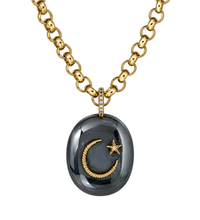 Load image into Gallery viewer, Hematite Moon &amp; Star Pendant Necklace