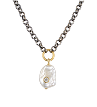 Load image into Gallery viewer, Baroque Pearl &amp; CZ Mixed Metal Pendant Necklace