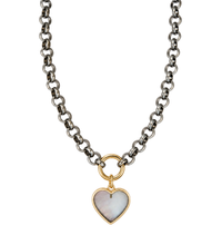 Load image into Gallery viewer, Mother of Pearl Heart Pendant on Oxidized Silver Chain