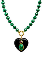 Load image into Gallery viewer, Malachite &amp; Black Onyx Heart Charm Necklace