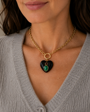Load image into Gallery viewer, Onyx Heart Necklace with Malachite &amp; Garnet