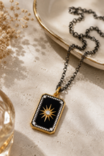 Load image into Gallery viewer, Black Onyx Starburst Pendant On Oxidized Silver Rolo Chain