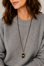Load image into Gallery viewer, Black Onyx Starburst Pendant On Oxidized Silver Rolo Chain