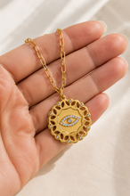 Load image into Gallery viewer, Gold Pavé Evil Eye Medallion Necklace