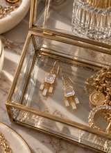 Load image into Gallery viewer, Gold Clear Quartz Asscher Cut Fringe Earrings