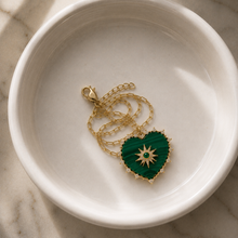 Load image into Gallery viewer, Malachite Heart Pendant Necklace with CZ Pavé