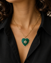 Load image into Gallery viewer, Malachite Heart Pendant Necklace with CZ Pavé