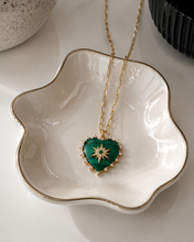 Load image into Gallery viewer, Malachite Heart Pendant Necklace with CZ Pavé