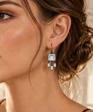 Load image into Gallery viewer, Gun Metal Clear Quartz Asscher Cut Fringe Earrings