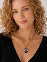 Load image into Gallery viewer, Hematite Puffy Heart With Gold Accents