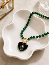 Load image into Gallery viewer, Malachite &amp; Black Onyx Heart Charm Necklace