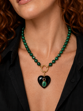 Load image into Gallery viewer, Malachite &amp; Black Onyx Heart Charm Necklace