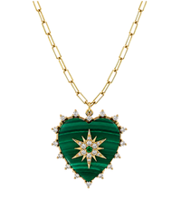 Load image into Gallery viewer, Malachite Heart Pendant Necklace with CZ Pavé