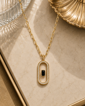 Load image into Gallery viewer, Clear Quartz &amp; Black Onyx Pavé Pendant Necklace